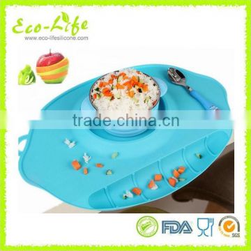 New Design Food Grade Silicone Baby Dinning Table Mat with Sucker Bowl and Food Pocket