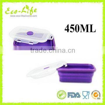 Mirowave Safe 450ML Silicone Collapsible Lunch Box With Lock, Foldable Food Container