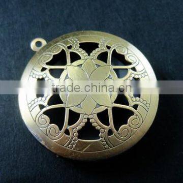 33MM vintage bronze antiqued flower engraved round photo locket pendants DIY supplies 1111046