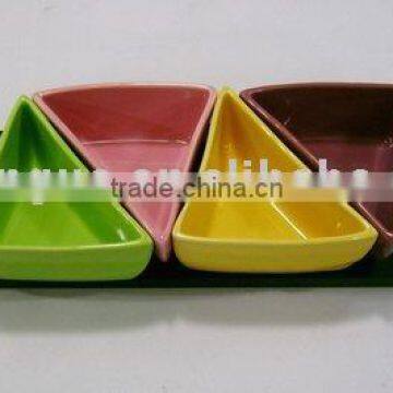 ceramic snack dish with wooden base