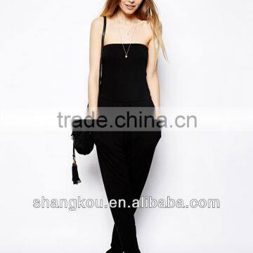 Black sexy jumpsuit ladies bandeau design jumpsuits strapless knit jumpsuit