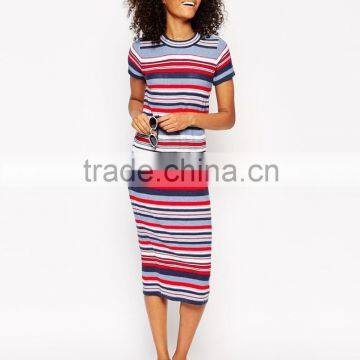 High Fashion Design Hand -made Sweater Dress Short Sleeve Sweater Dress Colorfull Stripe Sweater Dress photo-4