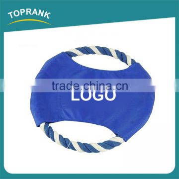 Custom logo pet training toys nylon cotton fabric soft dog rope frisbee