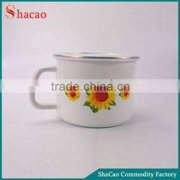 Sunflower Metal Enamel Camping Mug With Handle And Plastic Lids