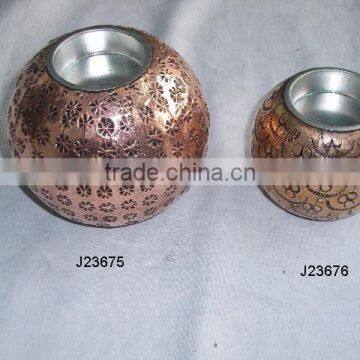 Copper with patterns T light holder polished finish