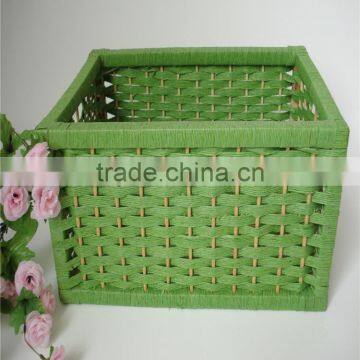 Wholesale Square Green Handmade Weaving Natural Paper Basket photo-2