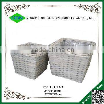 Plastic liner woven wicker flower basket pots