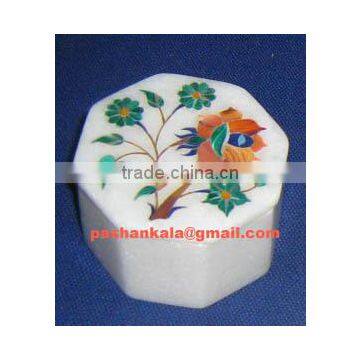 Octagonal Marble Inlay Jewellery Box