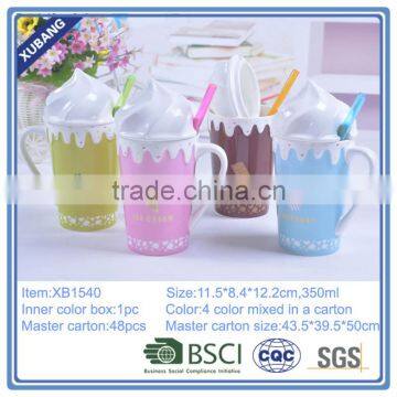 Ceramic ice cream mug for with lid and straw