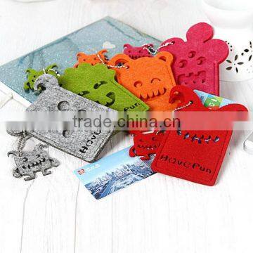 Shipping from china monster shaped monogramed polyester id card sleeve ticket pouch wholesale cotton fabric bus card holder