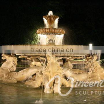 Outdoor Garden Decoration Stone Carving Marble Horse Water Fountain photo-4