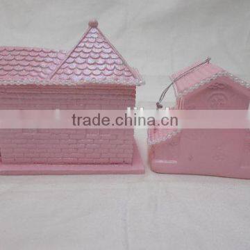 Shabby Pink Glitter Christmas Village Houses photo-3
