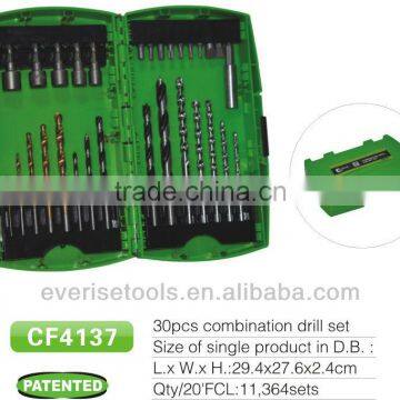 30pcs combination drill bit set in plastic case