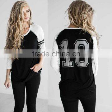 Plain Raglan Baseball T Shirt Women Crew Neck 3/4 Raglan Sleeves Varsity Tee Dri Fit Striped Baseball Jersey