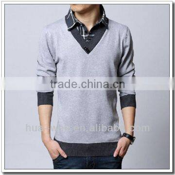Men V-neck contrast color cashmere pullover sweater