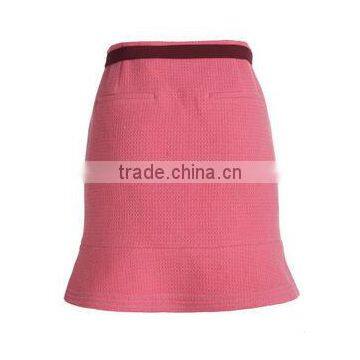 High Fashion Pink Color Waistbelt Back Pockets Flare Formal Skirts photo-5