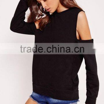 OEM Service Latest Design Lady Black Cold Shoulder Pretty Sweatshirt photo-2