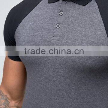 Custom Contrast Raglan Short Sleeve Button Placket Longline Grey Men's Cotton/Spandex 200gsm Casual Slim Fit Polo Tshirt photo-3