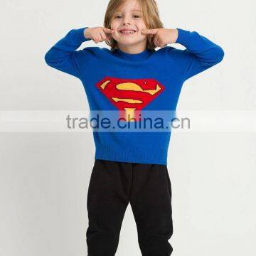 O neck cashmere knitwear kids intarsia sweater