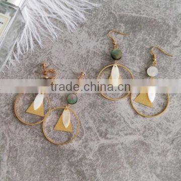 Zm35142a Summer Simple Women Clip on Statement Earrings New Design Shell Hoop Earrings