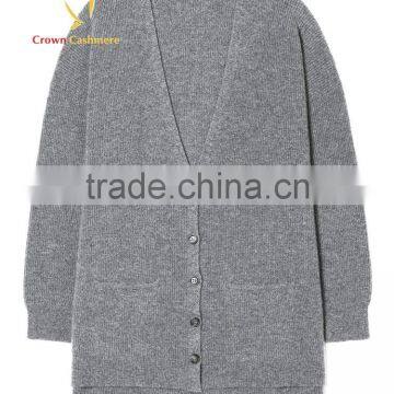 Korean Fashion Women Grey Deep V Neck Cashmere Cardigan photo-4
