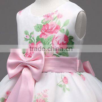 Round Collar and With Flower Design Dress, Bow Tie Dress,pure Cotton Girls Princess Dresses photo-3