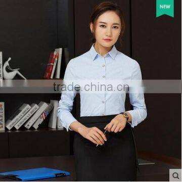 2017 Latest Women Fashion Long Sleeve Blue Shirt Ladies Office Formal Shirt photo-3