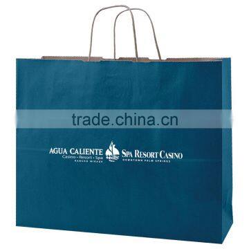 USA Made Solid Tinted Kraft Shopping Bag - made of natural kraft paper, dimensions are 16" x 6" x 13" and comes with your logo.