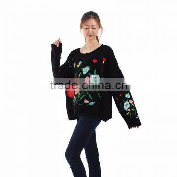 Custom Embroidery Flower Knit pullover sweater floral embroidery 2017 winter woman sweater