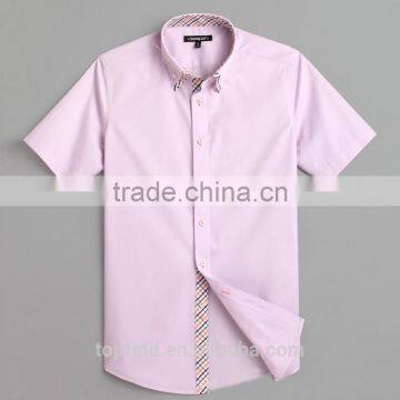 Italian Short Sleeve Pink Color 100% Cotton Men Double Collar Dress Shirt photo-2