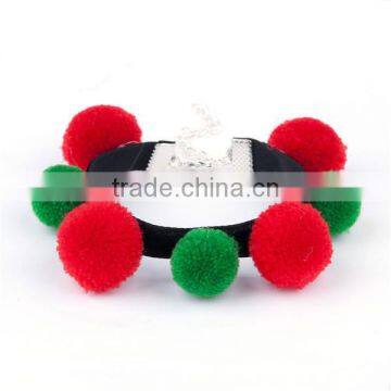 Best Selling Silver Plated Christmas Red & Green Pom Pom Ball Cashmere & Velveteen Bracelets photo-3