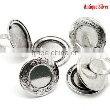 5PCs Antique Silver Round Photo Frame Locket Rings 17.5mm US 7, Fit 24mm Dia. Ring Setting photo-3