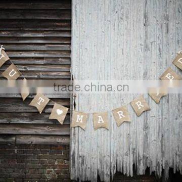Just Married Bunting, Vintage Wedding Hessian Rustic Decor Bunting photo-2