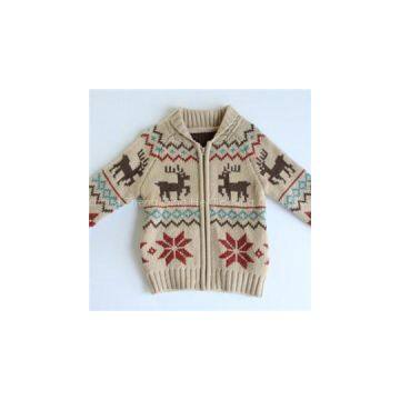 Boys Deer Jacquard Zip- Front Cardigan Sweater