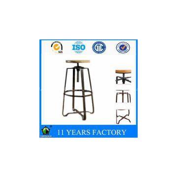 Antique Village Designer Metal Adjustable Swivel Bar Stool With Round Pinewood Seat