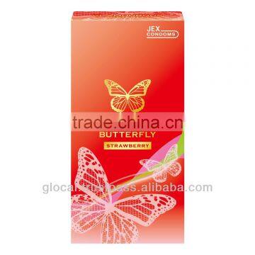 Japan Condom 'GLAMOUROUS BUTTERFLY Strawberry Flavor 500 ' --- outside top jelly-coated --- 6p