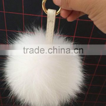 YR468 Newest Fashion Colorful Fox Pom Pom Ball With Leather Strip Keyring For Bags