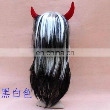 Ombre Black and White Halloween Wig With Devil Horn FGW-0063