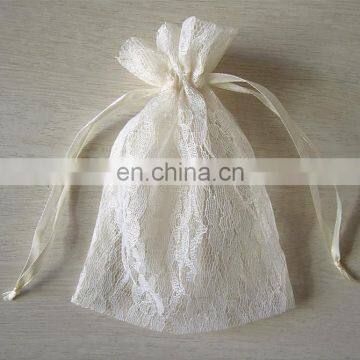 fashion white promotion customized size gift lace drawstring bag