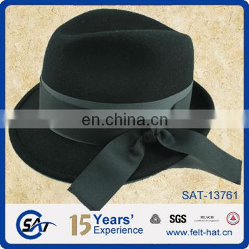 2015 black pure wool felt fedora hat