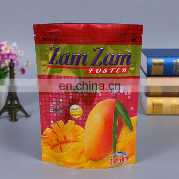 Customized cheaper price Laminated round bottom laser foil stand up pouches, quad seal zipper bags for dried mango packaging