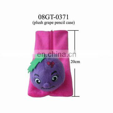 funny pink plush pencil bag with stuffed purple grape