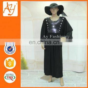 African Luxuriant Choiceness Manufacturing Round Collar Online Wholesale Bead Piece Black Abaya