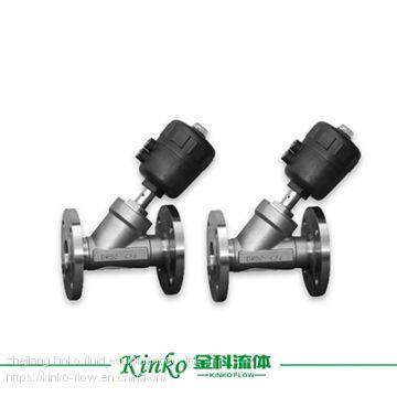 compact plastic pneumatic flange angle seat valve for water treatment, beverage filling equipment