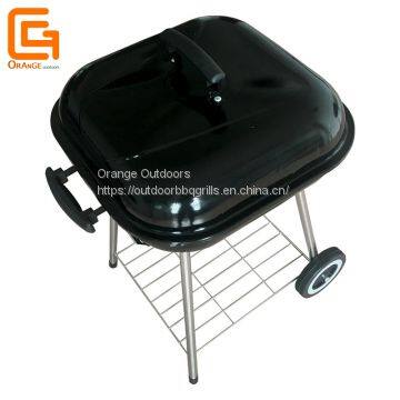 Outdoor Bbq Charcoal Square Portable Hamburger Barbecue Grill w/ Wheels