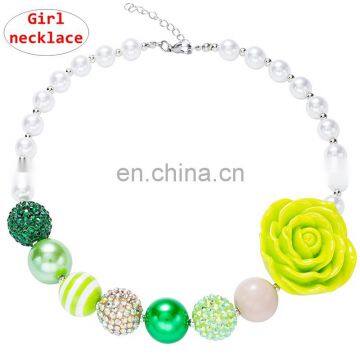 Girl Green Handmade Necklace with resin flower Children Chunky Bubblegum Beads Necklace