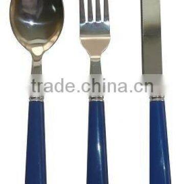 The navy blue table ware with plastic handle