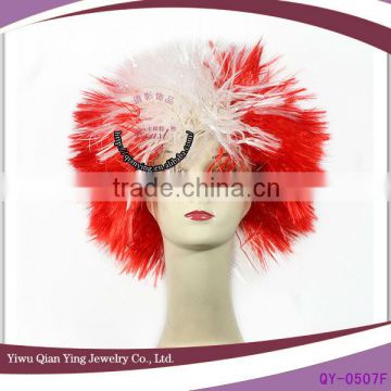 white and red synthetic team football sports USA fans Wig