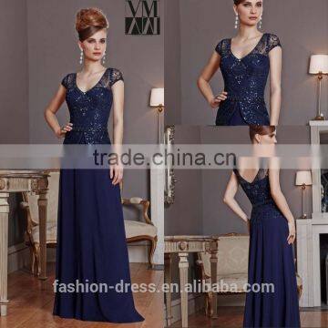 Latest Beaded Bodice Navy Blue Evening Gown