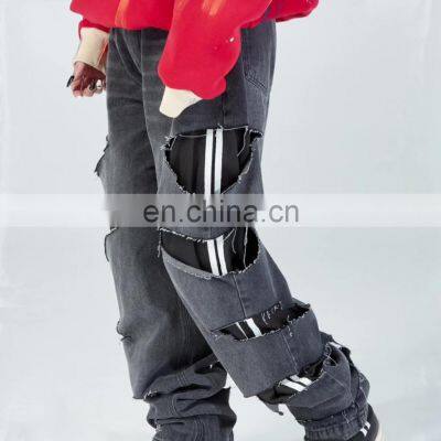 Casual style Pencil Pants Ripped Jeans  Embroidered Fit Denim jeans For Men 2021